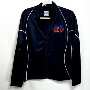 (R1) Champion Black Jacket with White Trim and Colorful Logo rhinestone unicex,M